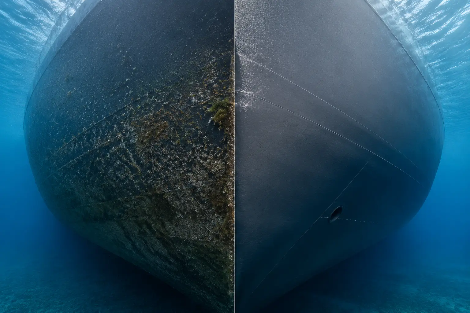 Conceptual before-and-after comparison of hull condition